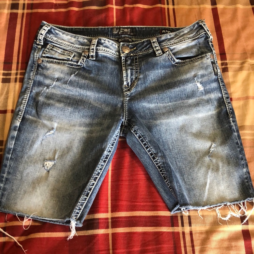 Distressed Silver Denim Women's Shorts